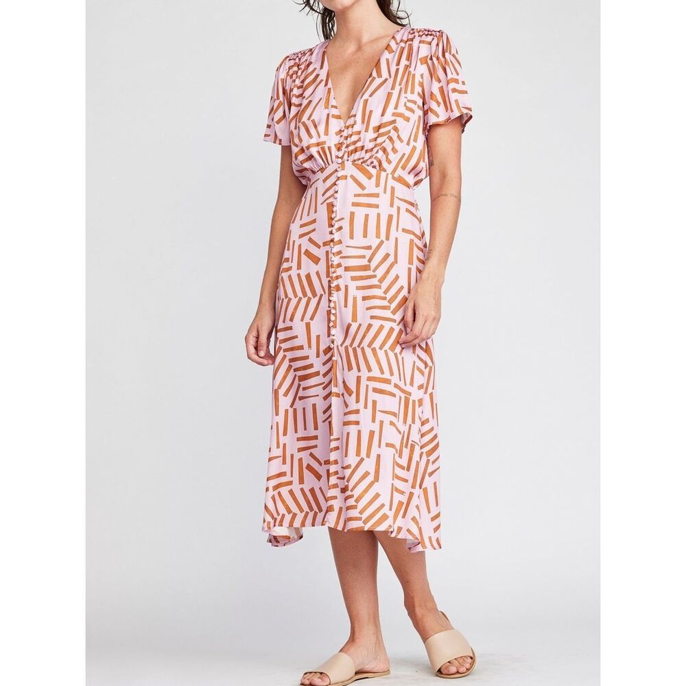 NWT Self Contrast V Neck Pink Midi Dress Size S